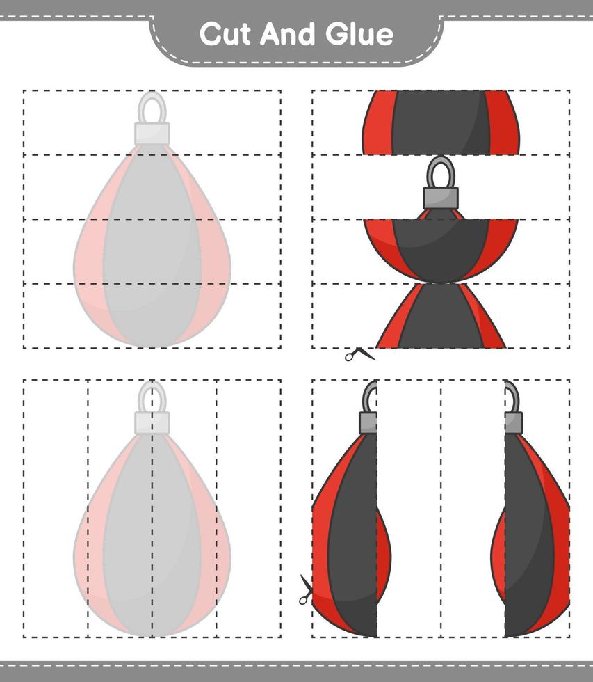 knip en plak, knip delen van de bokszak uit en plak ze vast. educatief kinderspel, afdrukbaar werkblad, vectorillustratie vector