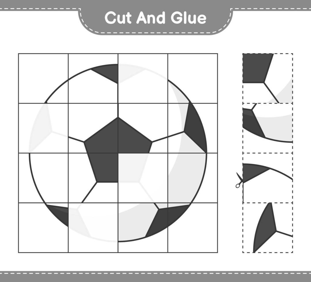 knip en plak, knip delen van voetbal en lijm ze. educatief kinderspel, afdrukbaar werkblad, vectorillustratie vector