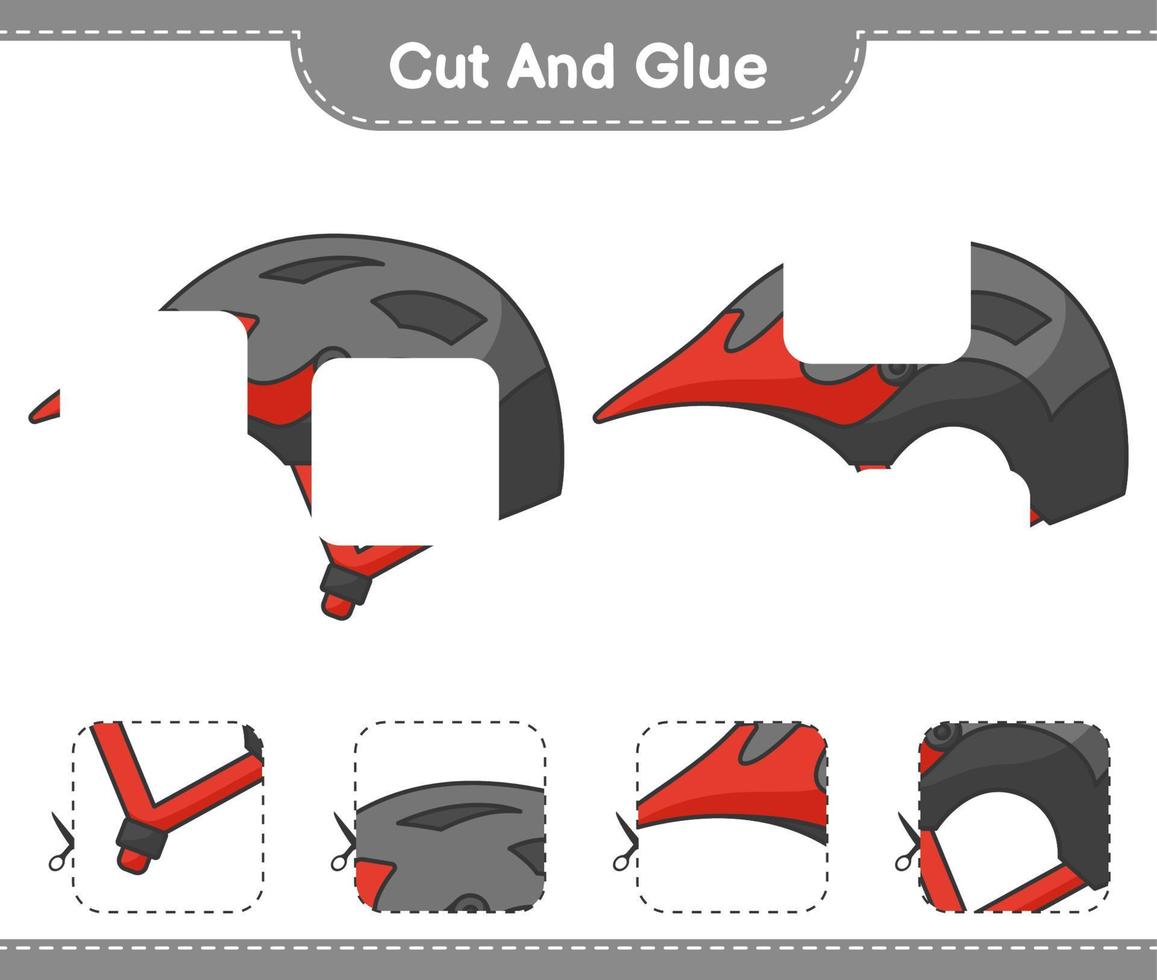 knip en lijm, knip delen van de fietshelm uit en lijm ze. educatief kinderspel, afdrukbaar werkblad, vectorillustratie vector