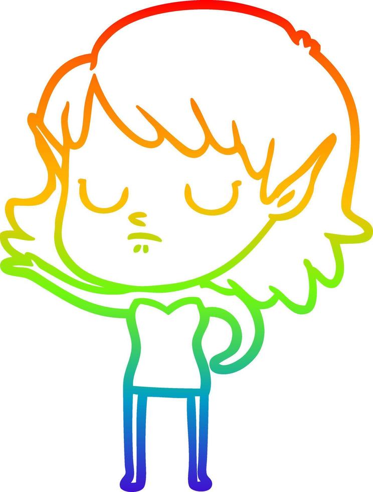 regenbooggradiënt lijntekening cartoon elf meisje vector