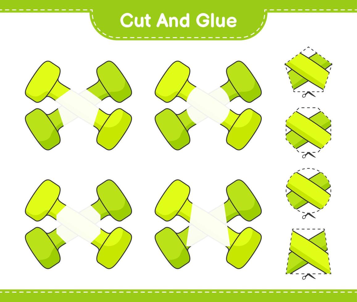 knip en lijm, knip delen van dumbbells en lijm ze. educatief kinderspel, afdrukbaar werkblad, vectorillustratie vector