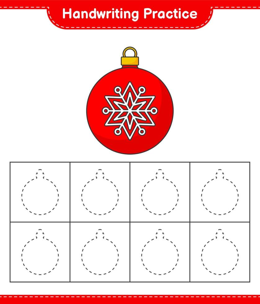 handschrift oefenen. traceerlijnen van kerstbal. educatief kinderspel, afdrukbaar werkblad, vectorillustratie vector