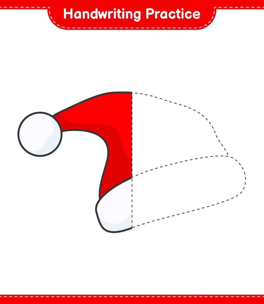 handschrift oefenen. traceerlijnen van kerstmuts. educatief kinderspel, afdrukbaar werkblad, vectorillustratie vector