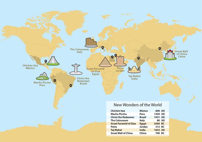 Wonderen van de wereldkaart vector