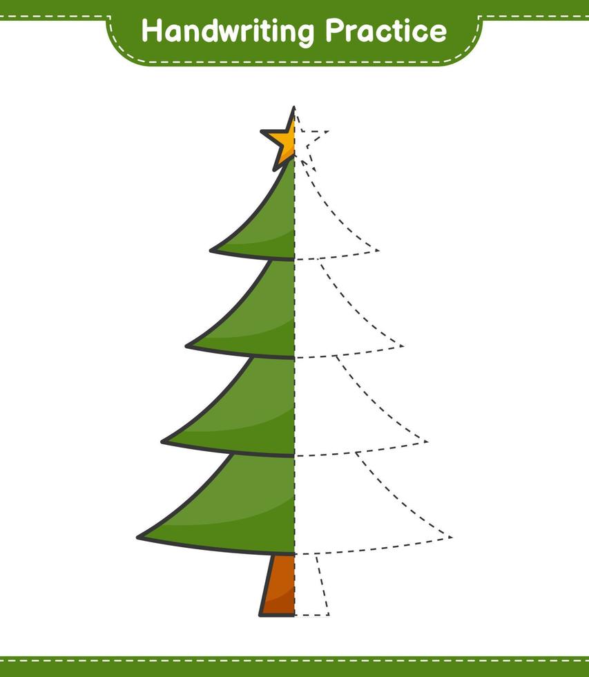 handschrift oefenen. traceerlijnen van kerstboom. educatief kinderspel, afdrukbaar werkblad, vectorillustratie vector