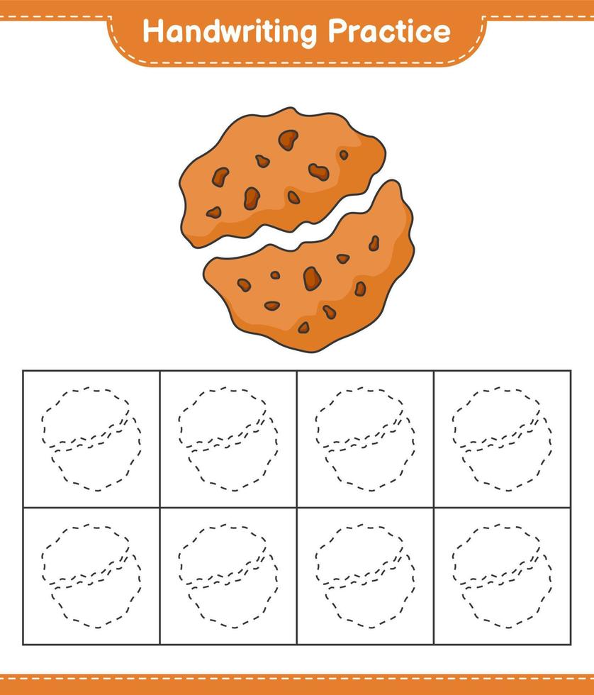 handschrift oefenen. traceerlijnen van cookie. educatief kinderspel, afdrukbaar werkblad, vectorillustratie vector