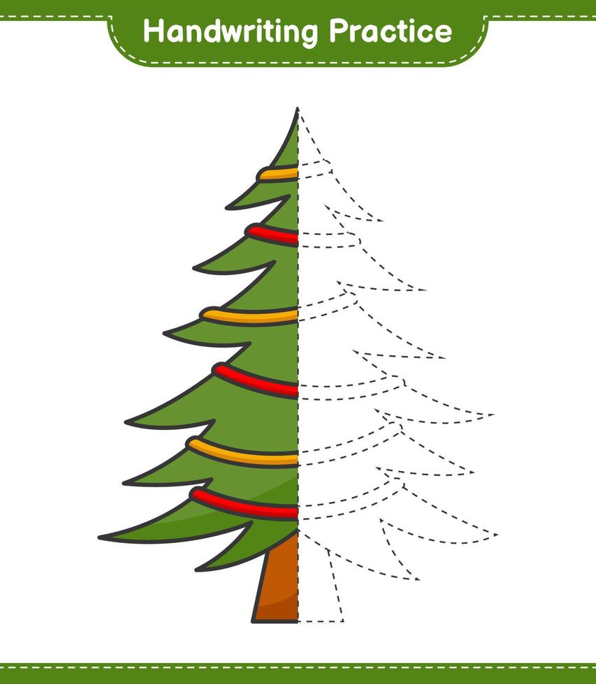 handschrift oefenen. traceerlijnen van kerstboom. educatief kinderspel, afdrukbaar werkblad, vectorillustratie vector