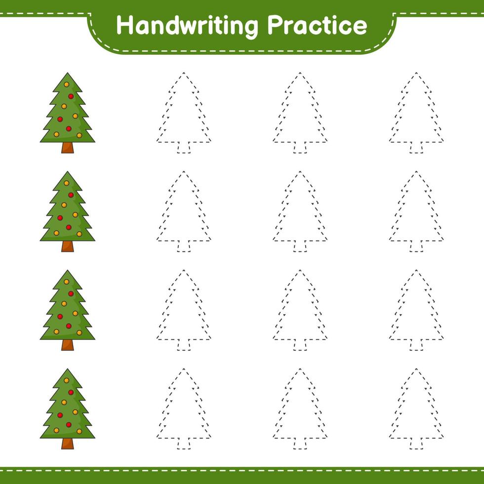 handschrift oefenen. traceerlijnen van kerstboom. educatief kinderspel, afdrukbaar werkblad, vectorillustratie vector