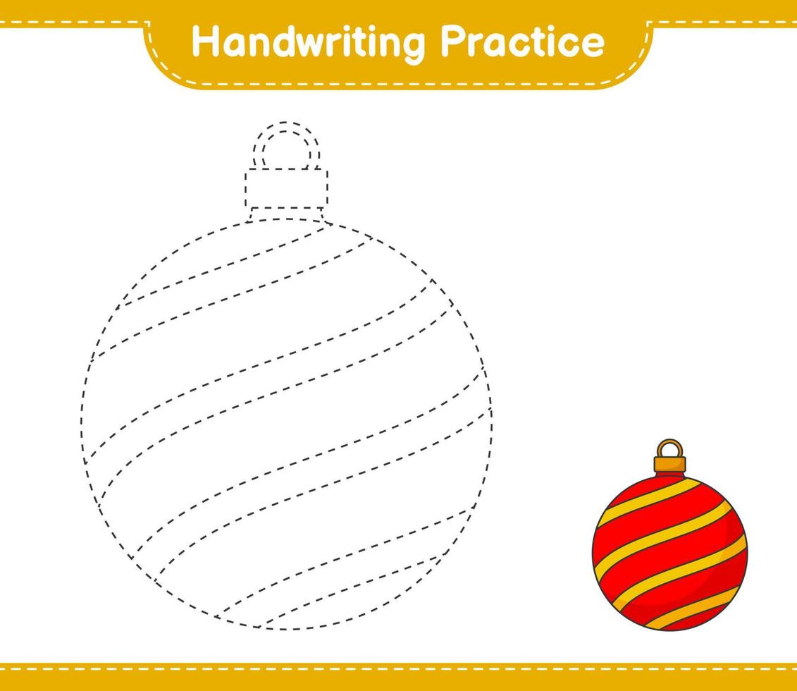 handschrift oefenen. traceerlijnen van kerstbal. educatief kinderspel, afdrukbaar werkblad, vectorillustratie vector