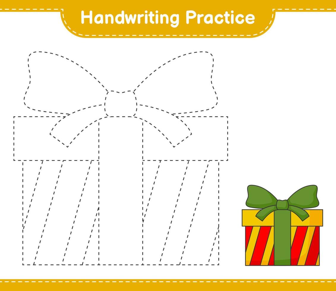 handschrift oefenen. traceerlijnen van geschenkdoos. educatief kinderspel, afdrukbaar werkblad, vectorillustratie vector