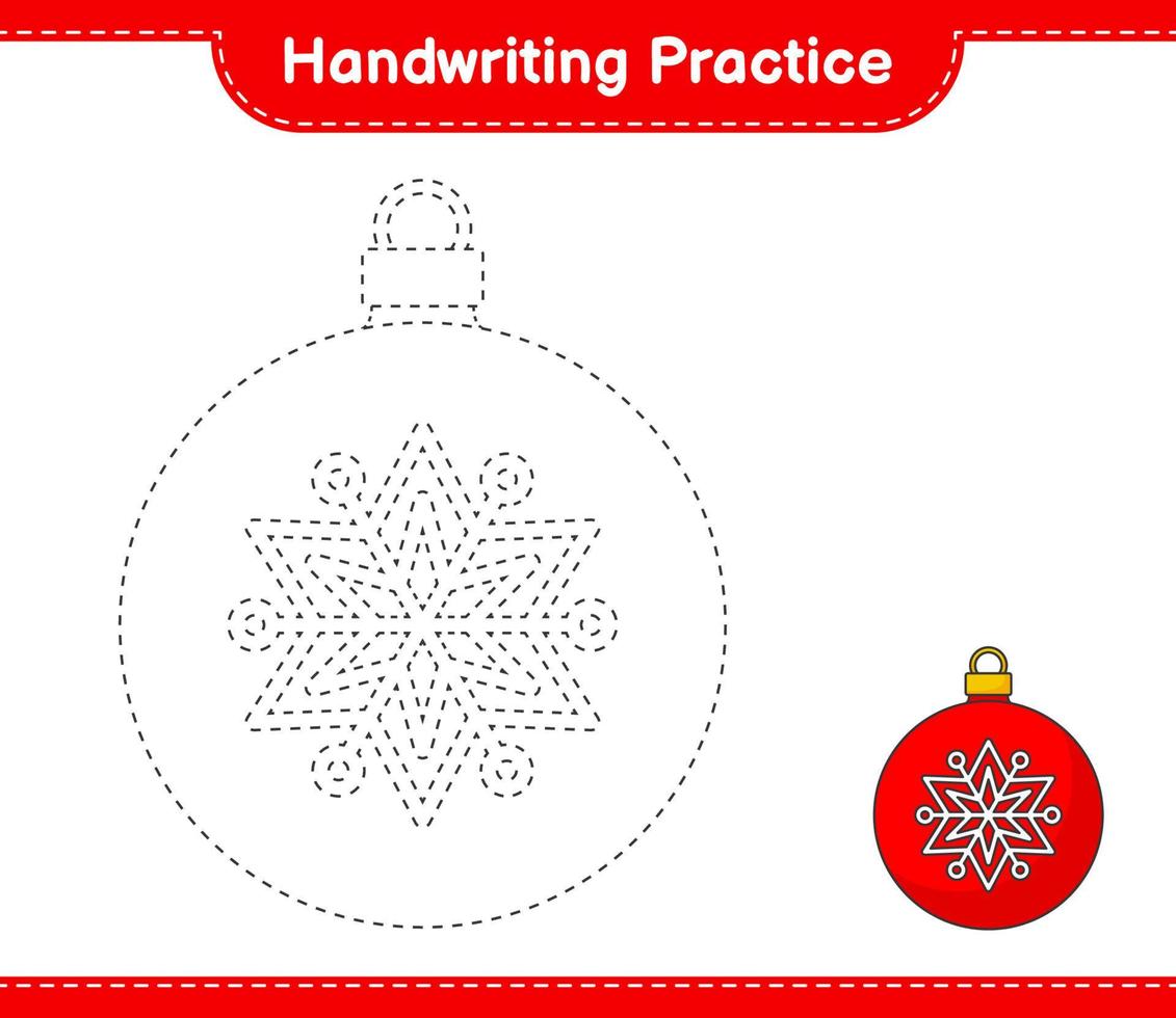 handschrift oefenen. traceerlijnen van kerstbal. educatief kinderspel, afdrukbaar werkblad, vectorillustratie vector