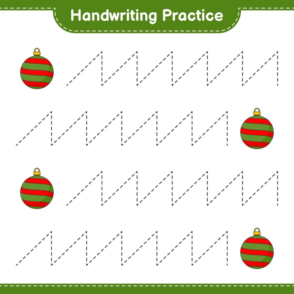 handschrift oefenen. traceerlijnen van kerstbal. educatief kinderspel, afdrukbaar werkblad, vectorillustratie vector