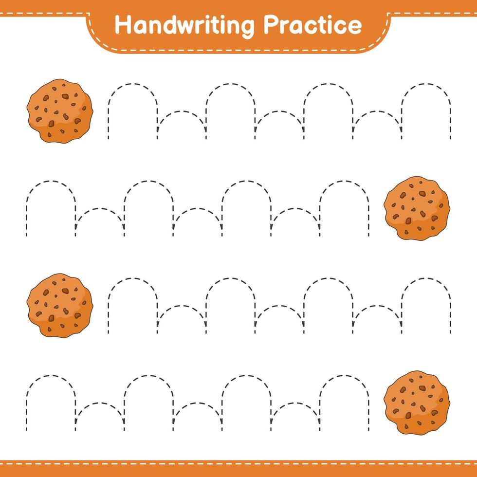 handschrift oefenen. traceerlijnen van cookie. educatief kinderspel, afdrukbaar werkblad, vectorillustratie vector