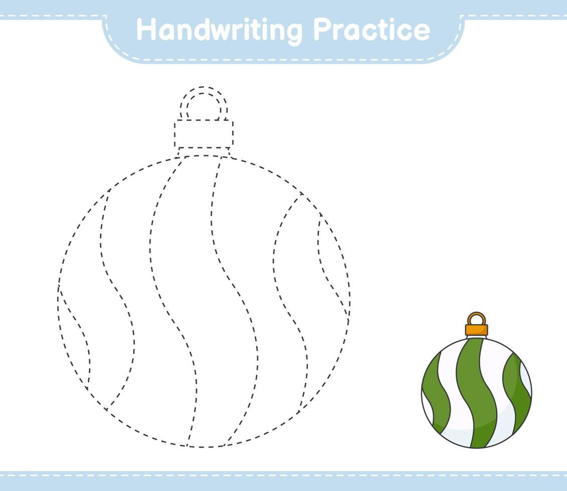 handschrift oefenen. traceerlijnen van kerstbal. educatief kinderspel, afdrukbaar werkblad, vectorillustratie vector