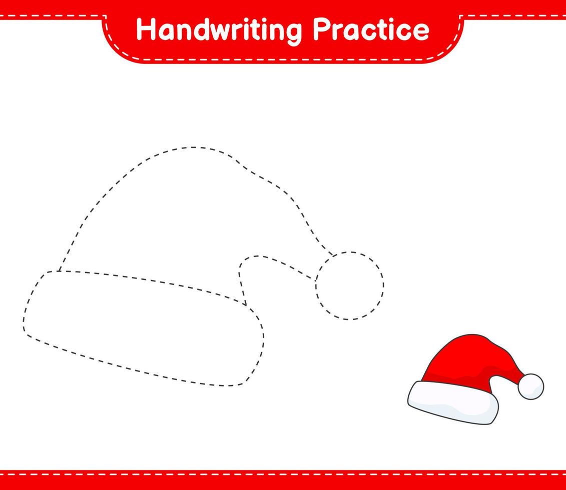 handschrift oefenen. traceerlijnen van kerstmuts. educatief kinderspel, afdrukbaar werkblad, vectorillustratie vector