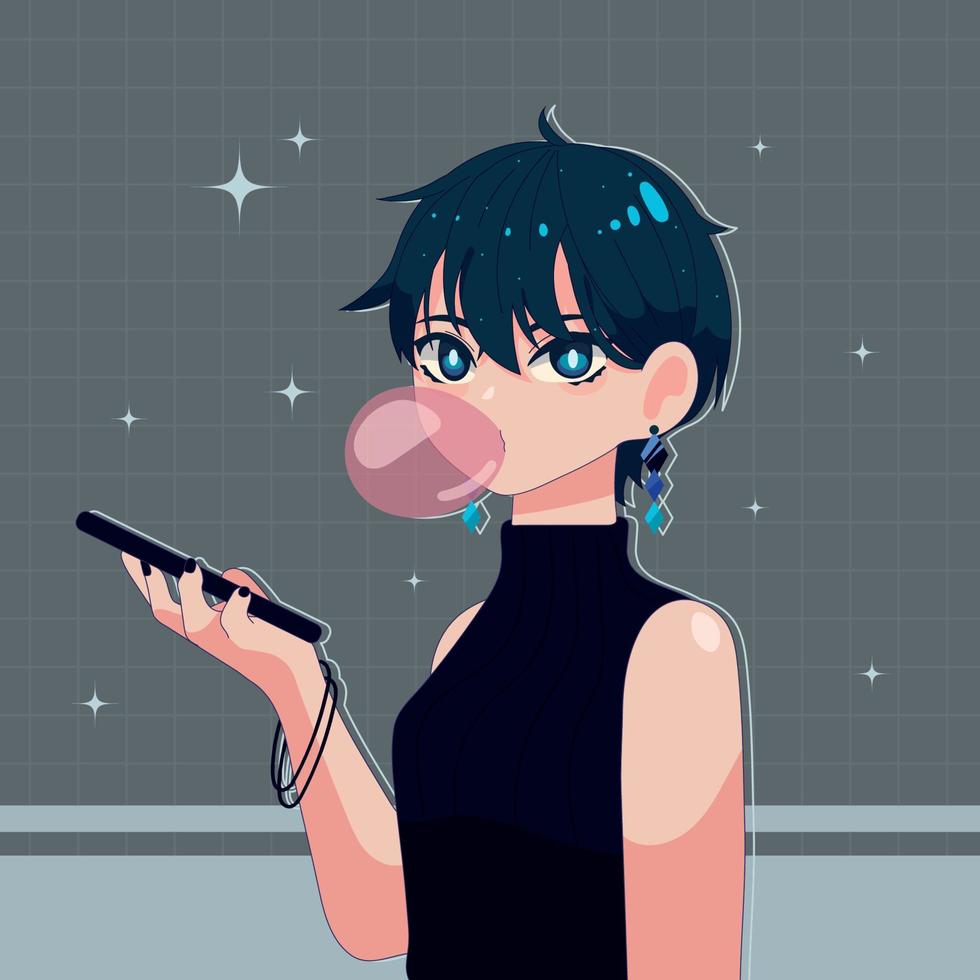 anime meisje met kauwgom vector