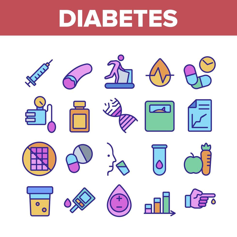 diabetes suiker ziekte collectie iconen set vector