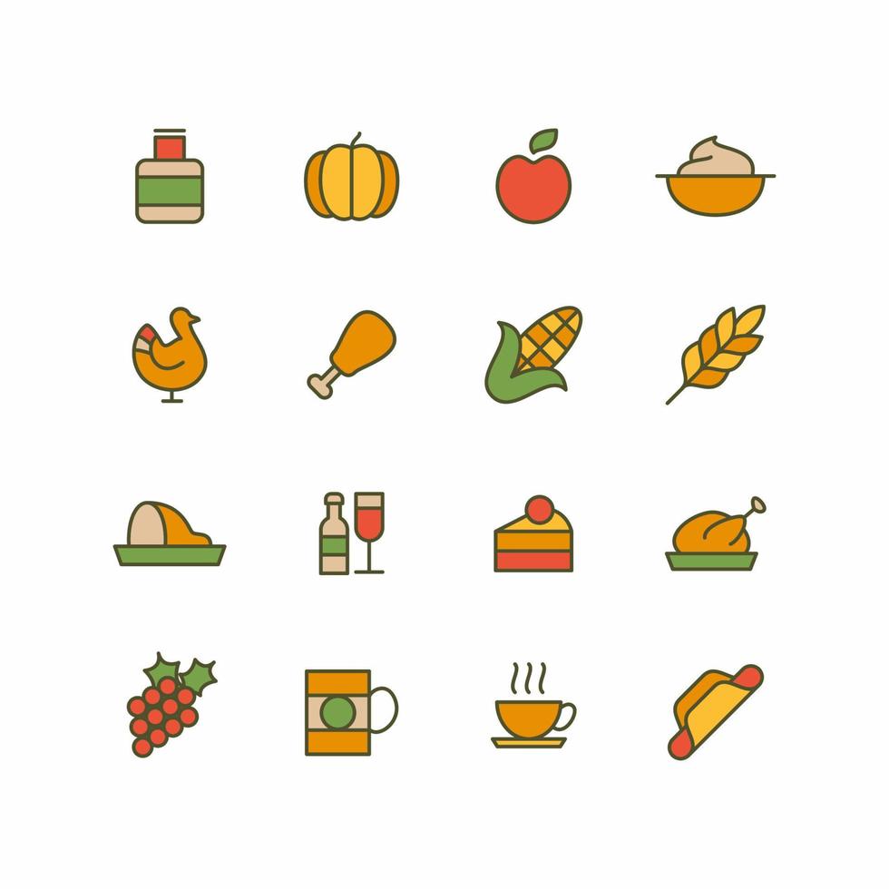platte Thanksgiving Day icoon collectie vector
