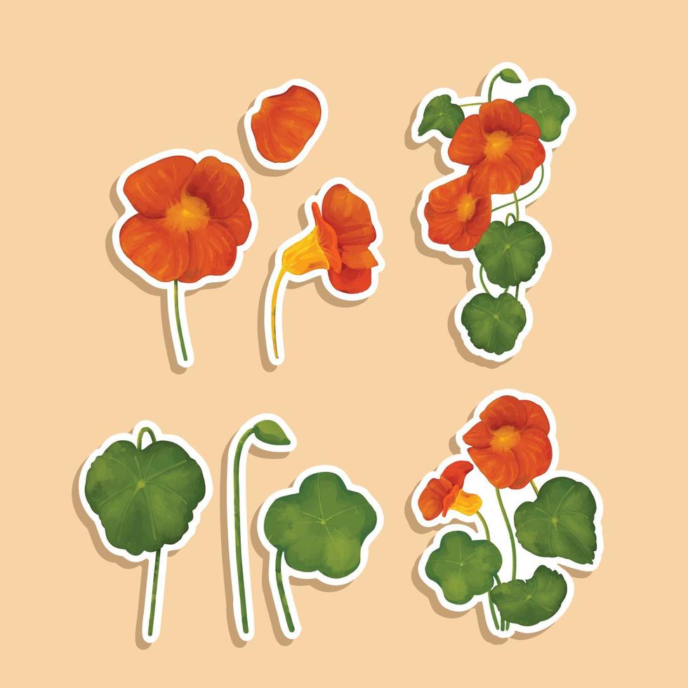 herfst bloemen Oost-Indische kers stickercollectie vector