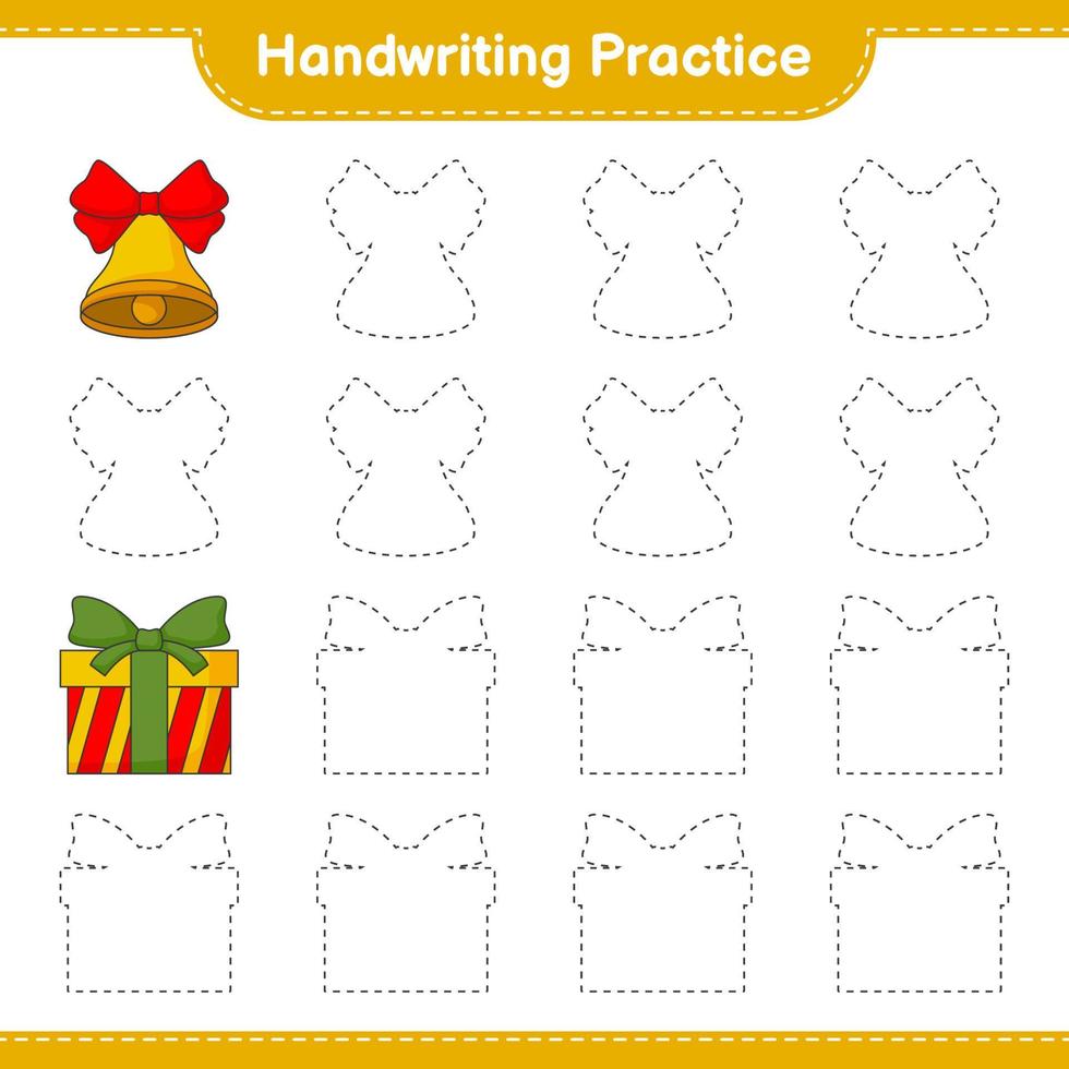 handschrift oefenen. traceerlijnen van kerstbel en geschenkdoos. educatief kinderspel, afdrukbaar werkblad, vectorillustratie vector