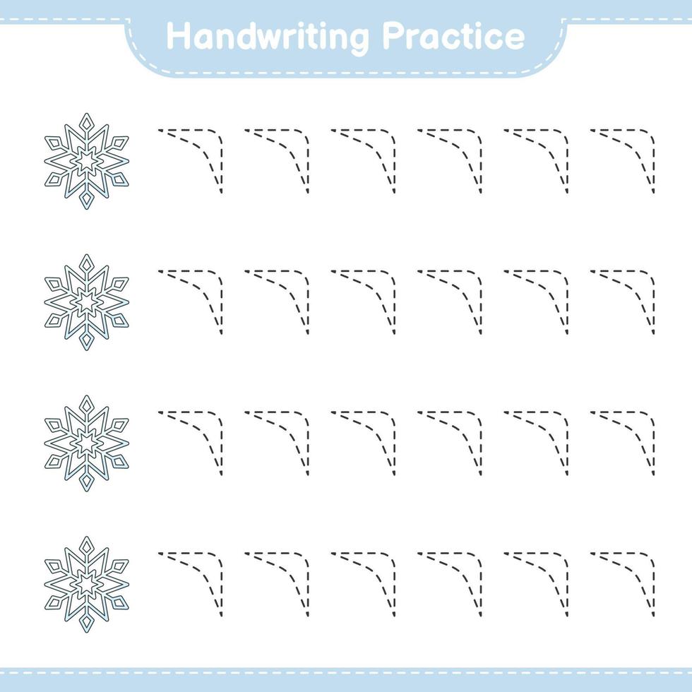 handschrift oefenen. traceerlijnen van sneeuwvlok. educatief kinderspel, afdrukbaar werkblad, vectorillustratie vector