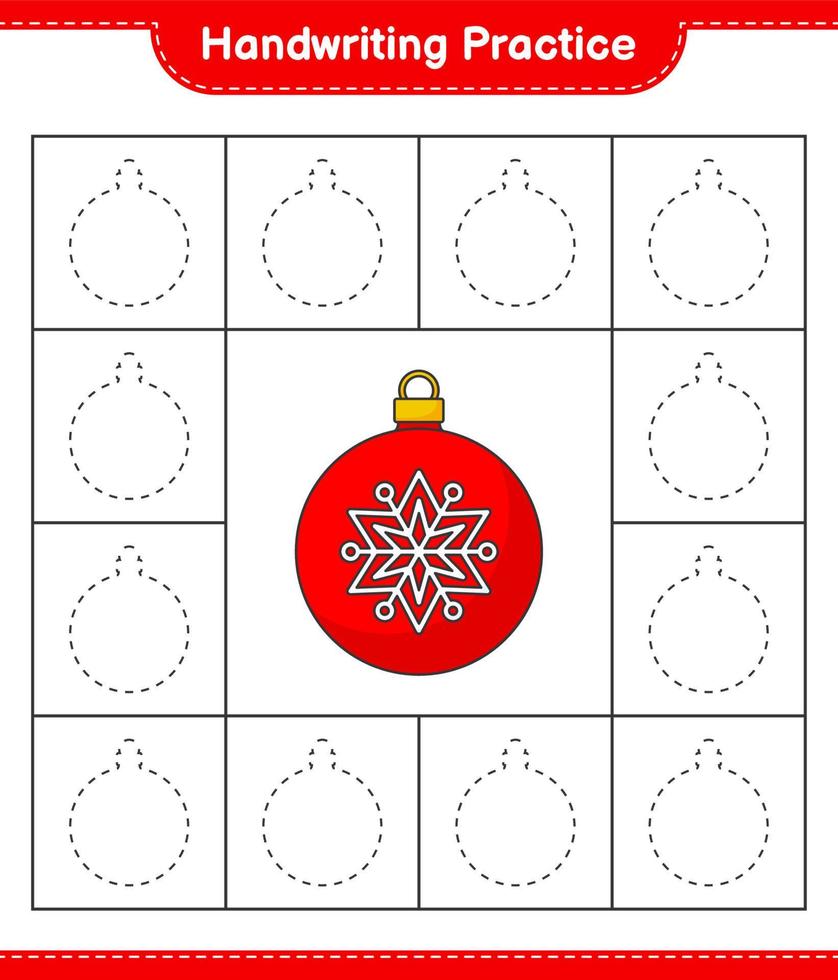 handschrift oefenen. traceerlijnen van kerstbal. educatief kinderspel, afdrukbaar werkblad, vectorillustratie vector