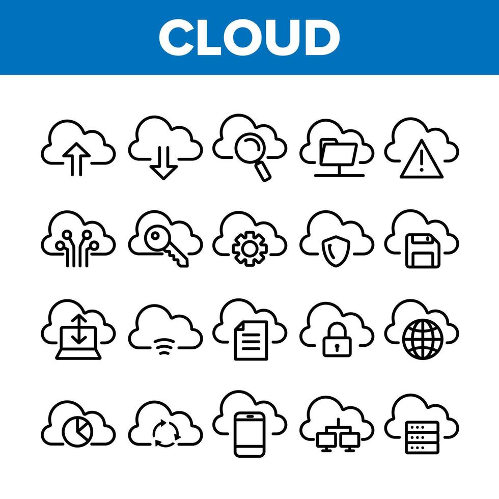 collectie cloud service teken pictogrammen instellen vector