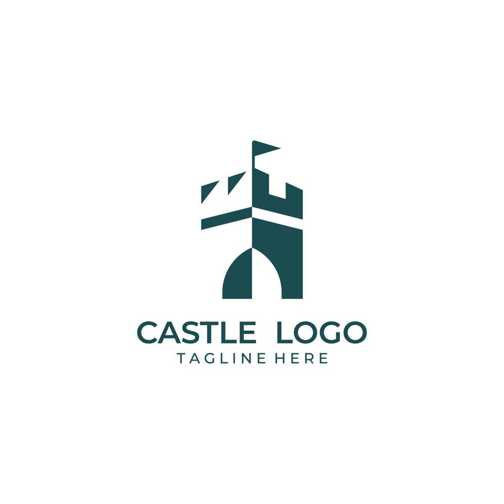 kasteel logo silhouet, kasteel logo met schild combinatie vector illustratie ontwerpsjabloon.