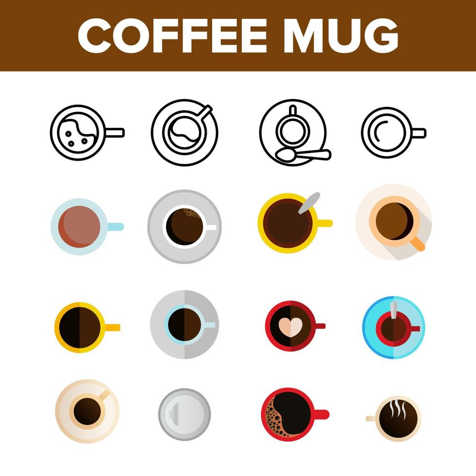 koffiemokken bovenaanzicht vector kleur iconen set