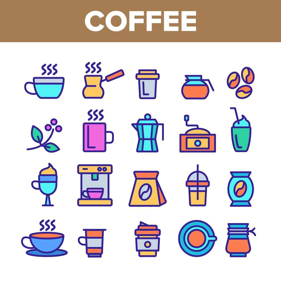 kleur koffie apparatuur teken pictogrammen instellen vector