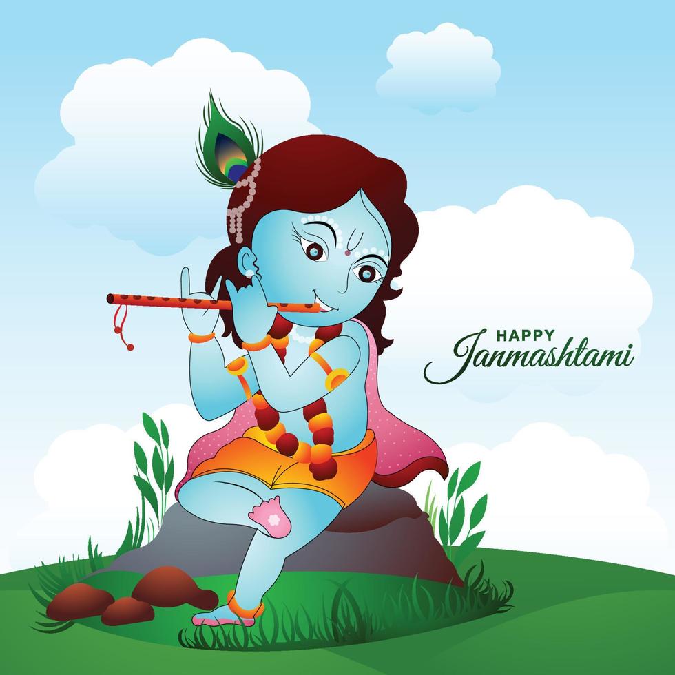 illustratie van lord krishana in happy janmashtami vakantie achtergrond vector