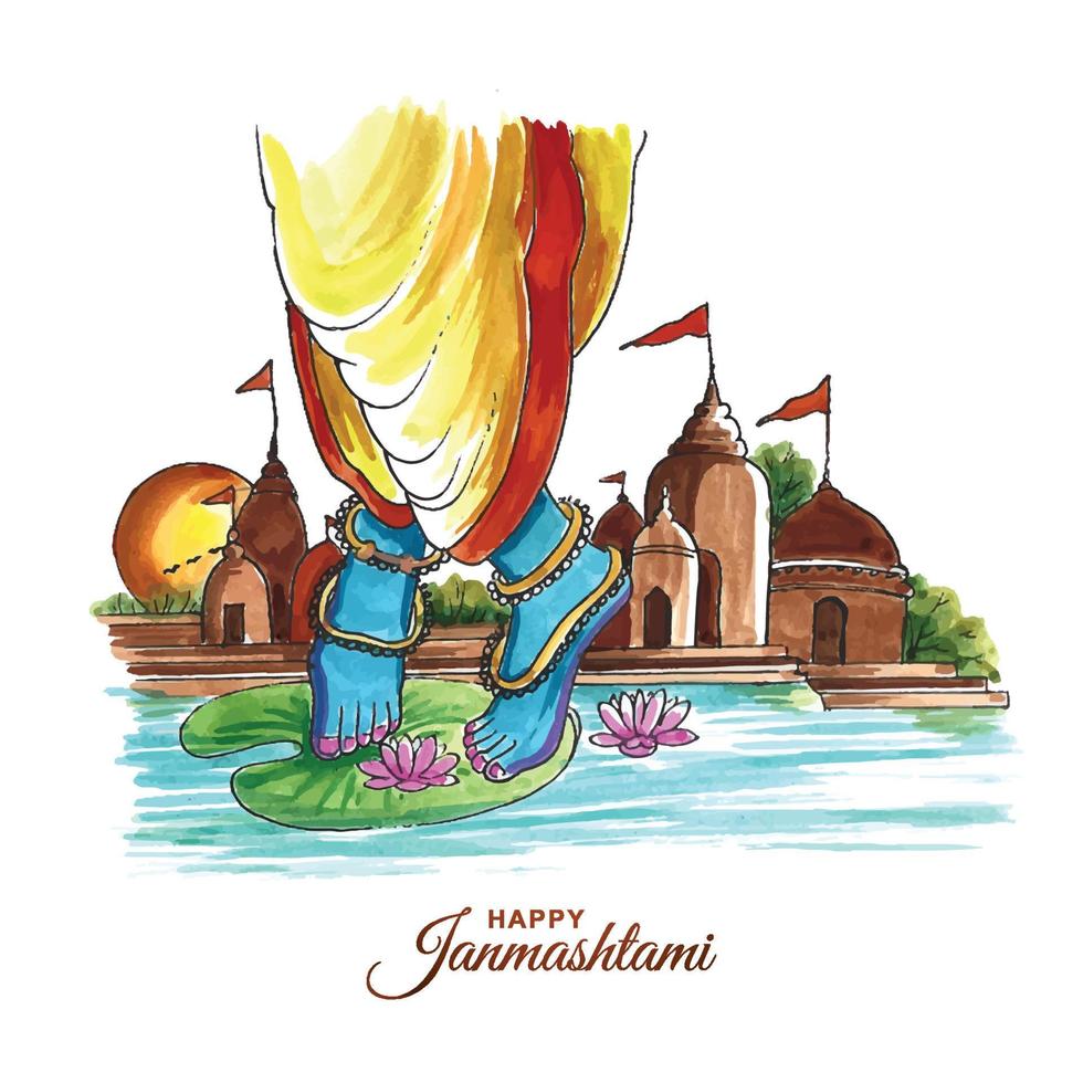 gelukkig janmashtami festival van india heer krishna mooie kaart achtergrond vector