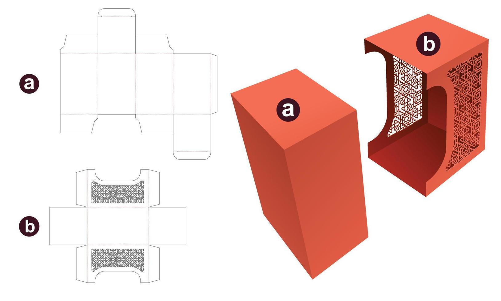 gestencilde glijdende doos gestanste sjabloon en 3D-mockup vector