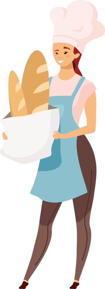 bakker met brood broden semi egale kleur vector karakter. bakkerijproducten. volledige lichaamspersoon op wit. bezetting eenvoudige cartoon stijl illustratie voor web grafisch ontwerp en animatie