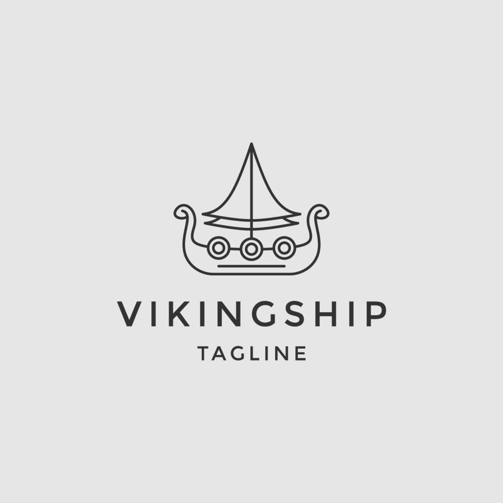 Vikingschip-logo. zeilboot lijn logo vector plat ontwerp