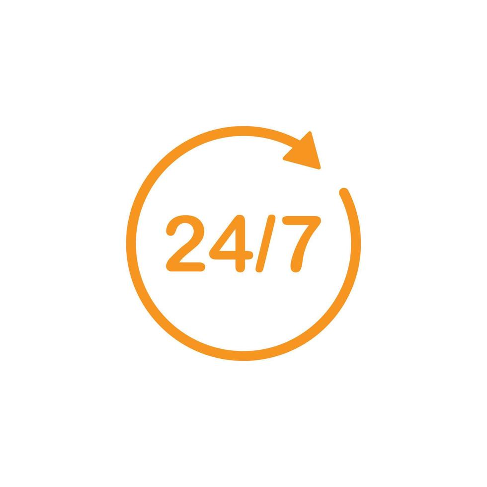 eps10 oranje vector 24 uur service lijn pictogram geïsoleerd op een witte achtergrond. 24 uur ondersteuningssymbool in een eenvoudige, platte trendy moderne stijl voor uw website-ontwerp, logo en mobiele applicatie