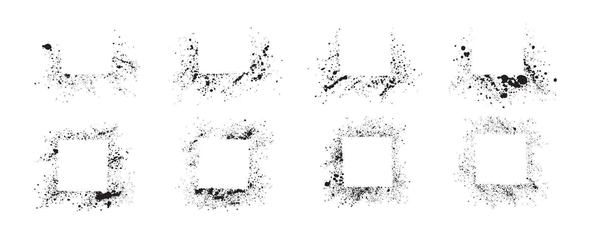 set van abstracte zwarte inkt gespoten op een witte achtergrond. vierkante ontwerpelementen voor kopie ruimte frame. de grunge-penseelcollectie voor creatief ontwerp. vector