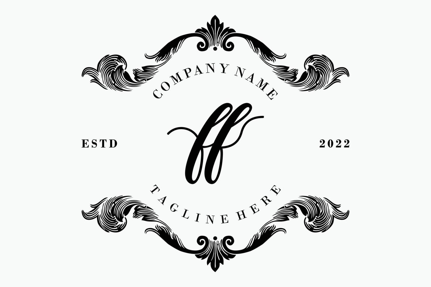 beginletter ff script latijns monogram frame luxe vector logo ontwerp