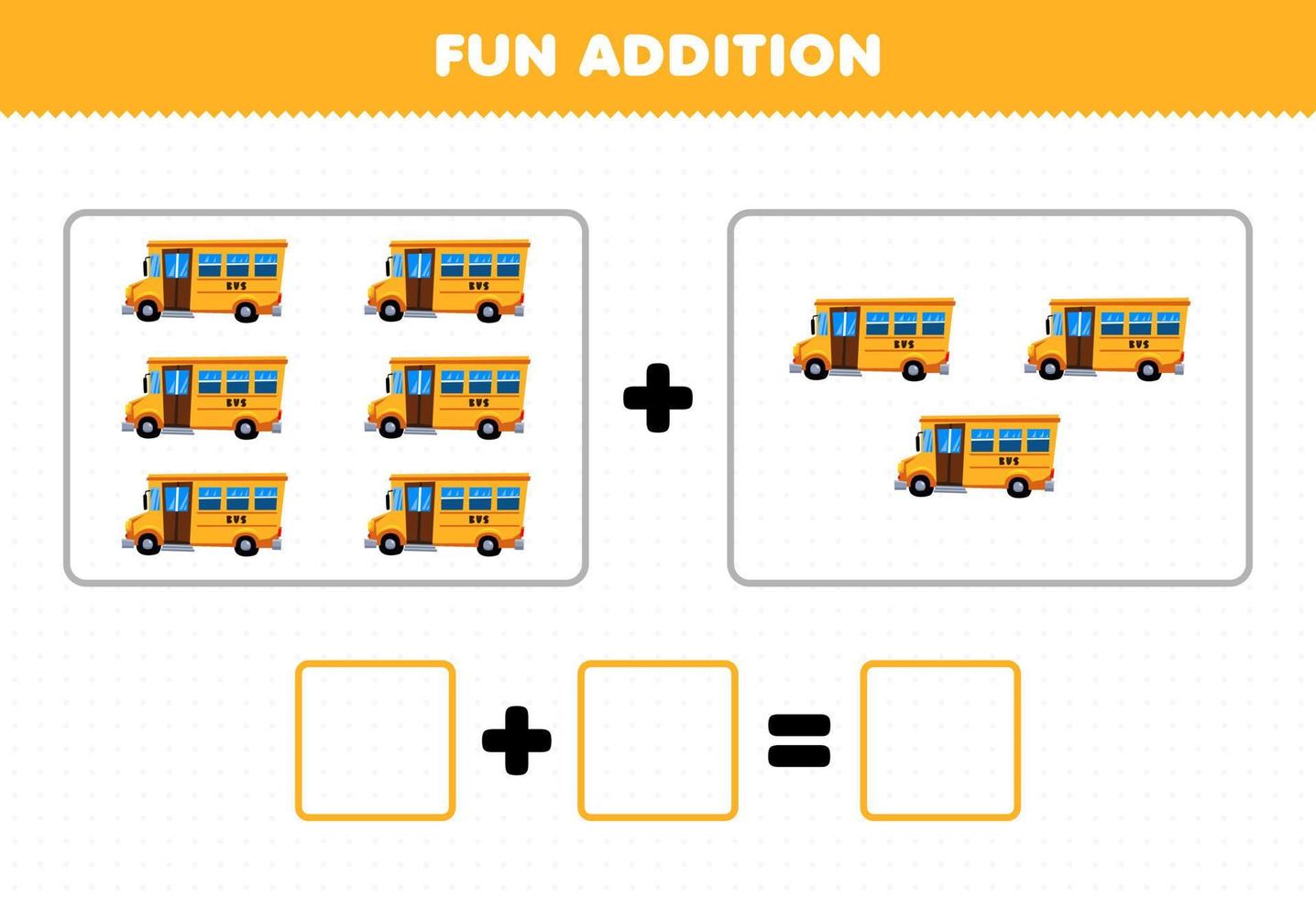 educatief spel voor kinderen leuke toevoeging door het tellen van cartoon transportbus foto's werkblad vector