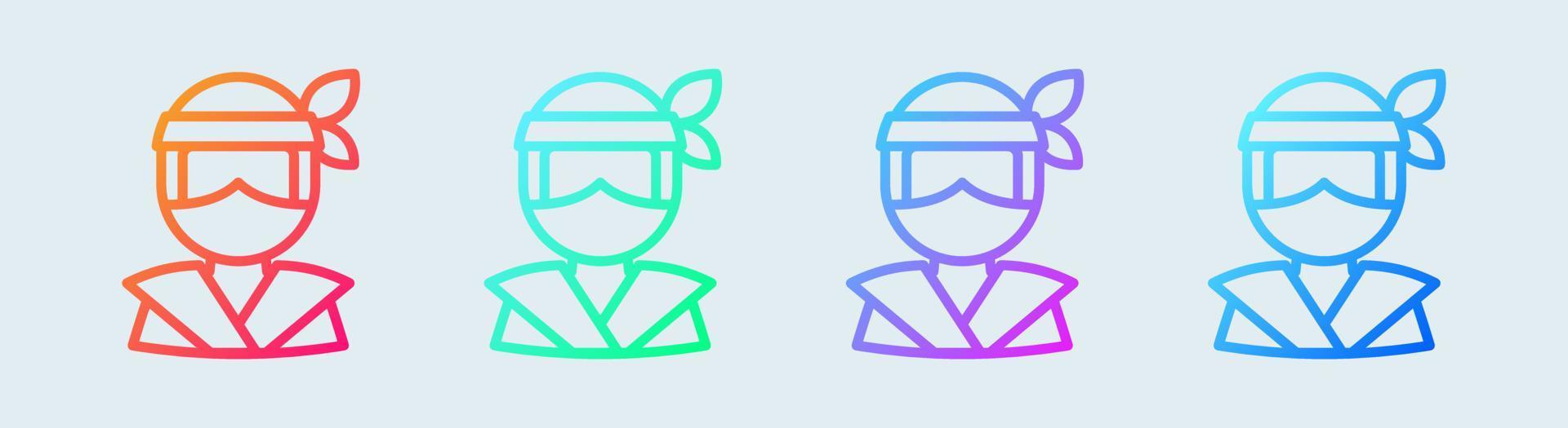 ninjalijnpictogram in gradiëntkleuren. Japanse krijger tekenen vector illustratie.