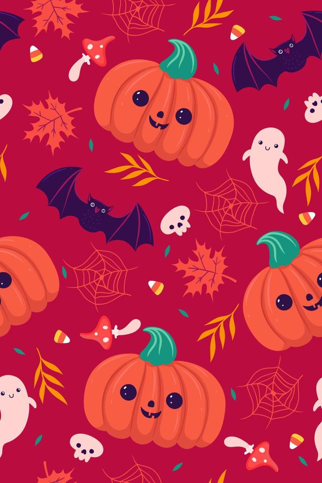 naadloos halloween-patroon met pompoenen en vleermuizen. vectorafbeeldingen. vector