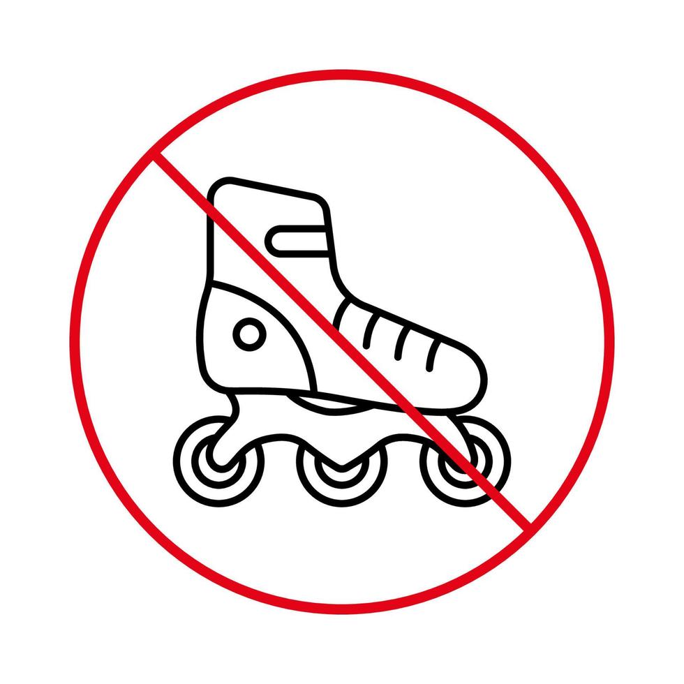 sportschoenen rood stop cirkel symbool. verbod rolschaats zwarte lijn pictogram. geen toegestaan schaatsteken. verboden rolzone. verboden rolschaats overzicht pictogram. geïsoleerde vectorillustratie. vector