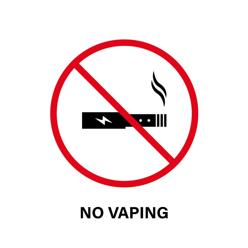 verboden elektronische sigaret waarschuwing silhouet verbod pictogram. geen vape zwart pictogram. niet-vaping verslavingswaarschuwingsteken. vapen verboden. stop met roken rood waarschuwingssymbool. geïsoleerde vectorillustratie. vector