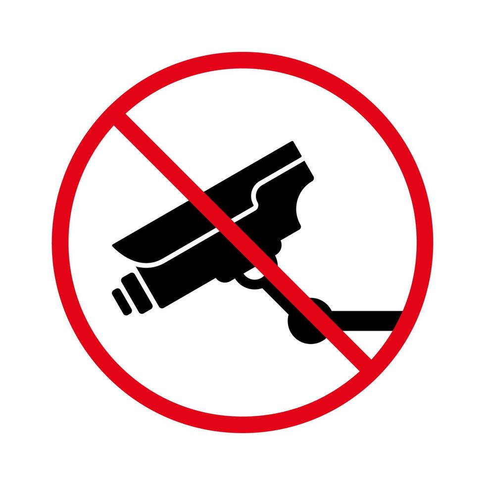 toezichtsgebied verbieden. cctv zwart silhouet pictogram verbieden. verbied het pictogram van de beveiligingsvideocamera. videobewaking rood stopsymbool. geen toegestaan teken van controleapparatuur. geïsoleerde vectorillustratie. vector