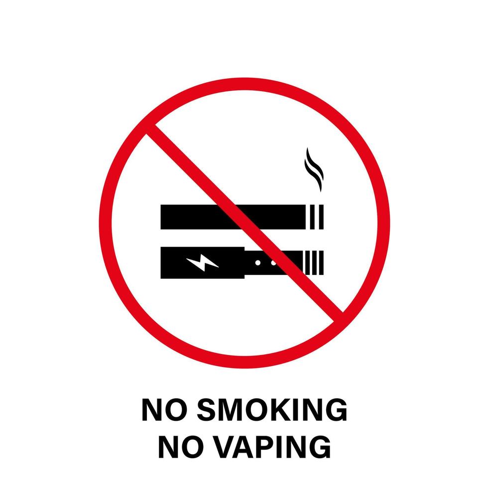 niet roken nicotine en elektronische sigaret verboden zwart silhouet icoon. verbod rookvape en sigarettenpictogram. verboden roken vaping gebied rood stopsymbool. geïsoleerde vectorillustratie. vector