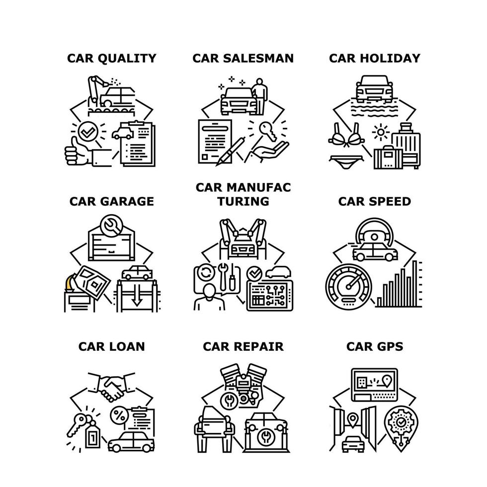 auto productie set iconen vector illustraties