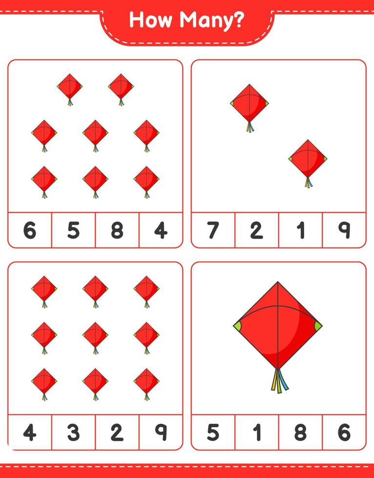 telspel, hoeveel vlieger. educatief kinderspel, afdrukbaar werkblad, vectorillustratie vector
