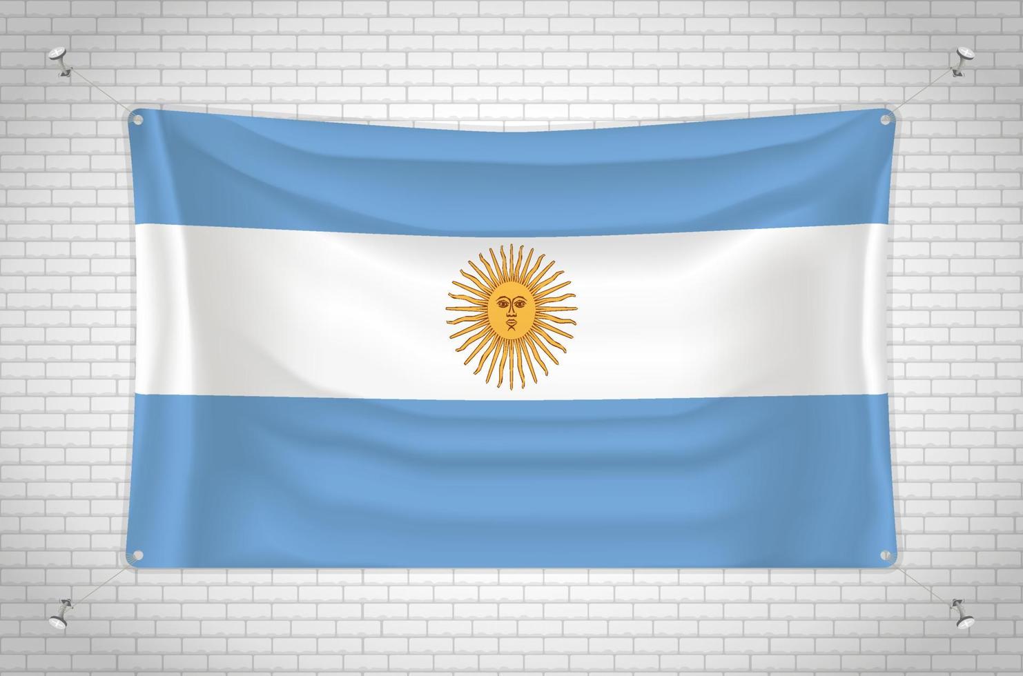Argentinië vlag opknoping op bakstenen muur. 3D-tekening. vlag aan de muur. netjes in groepen tekenen op afzonderlijke lagen voor eenvoudige bewerking. vector