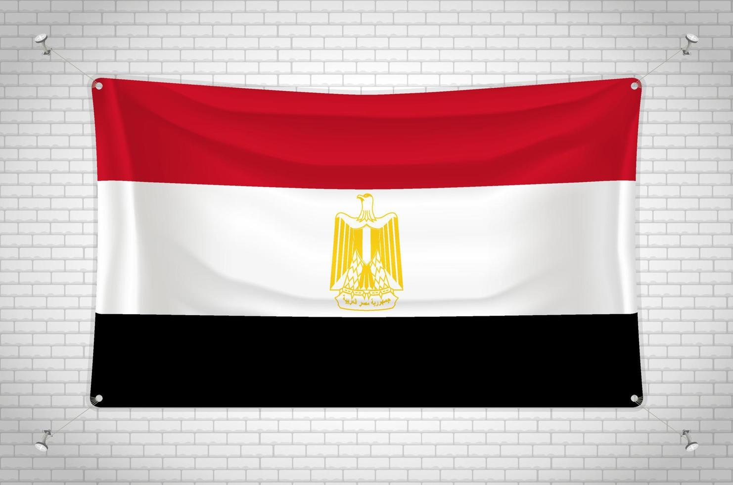 egypte vlag opknoping op bakstenen muur. 3D-tekening. vlag aan de muur. netjes in groepen tekenen op afzonderlijke lagen voor eenvoudige bewerking. vector