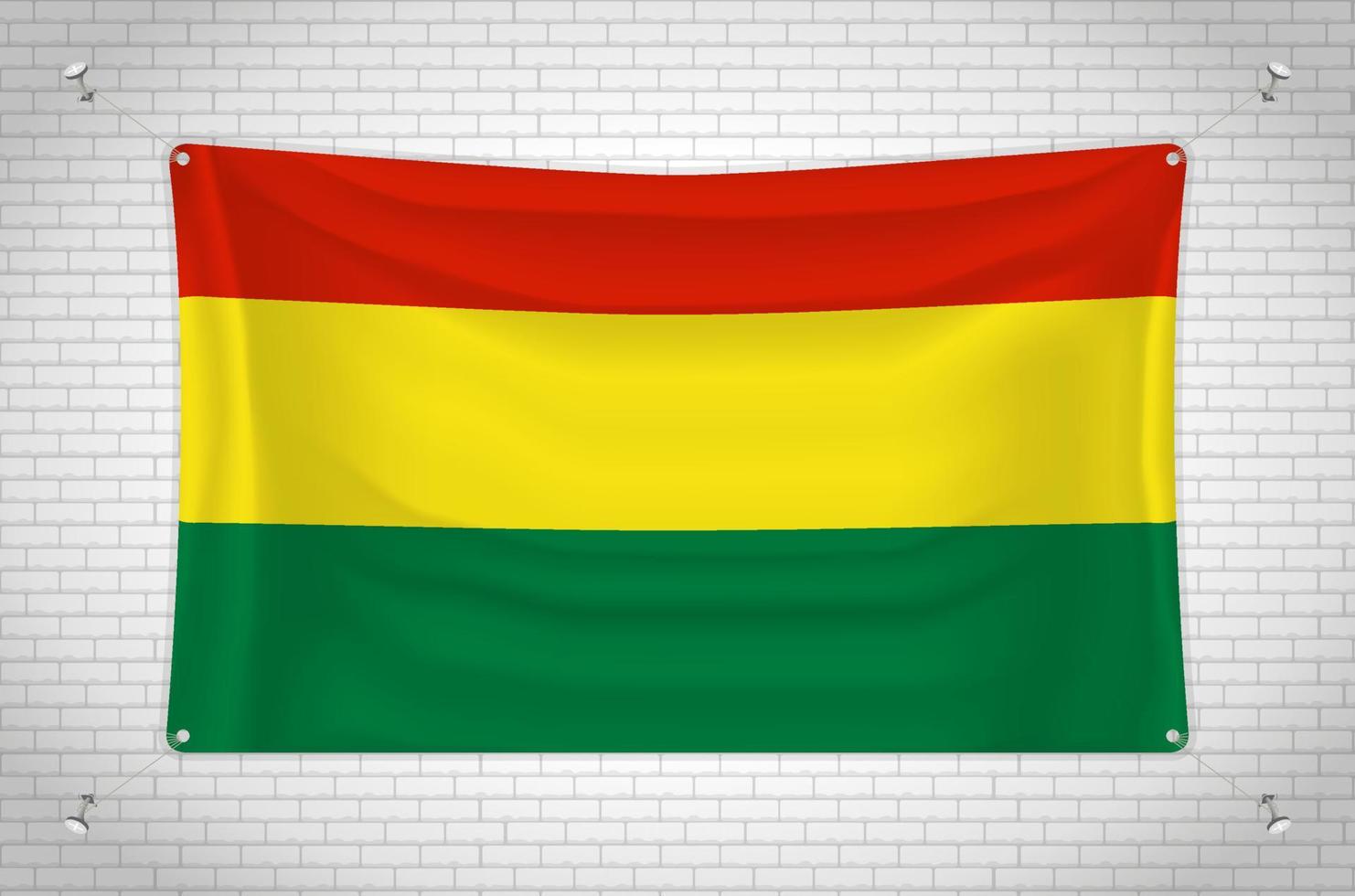 Bolivië vlag hangend aan bakstenen muur. 3D-tekening. vlag aan de muur. netjes in groepen tekenen op afzonderlijke lagen voor eenvoudige bewerking. vector